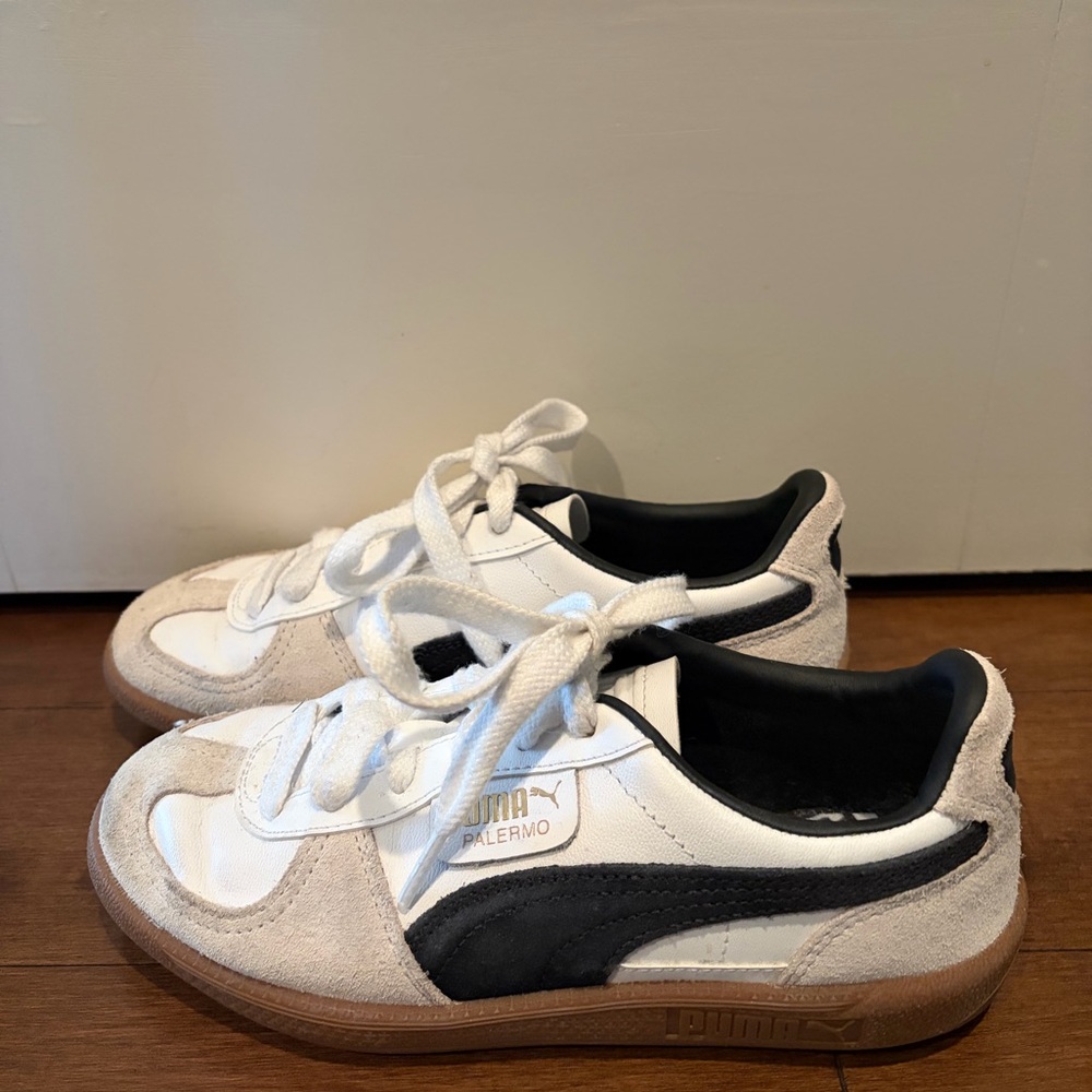 Puma Palermo White, Black & Tan Suede Sneakers